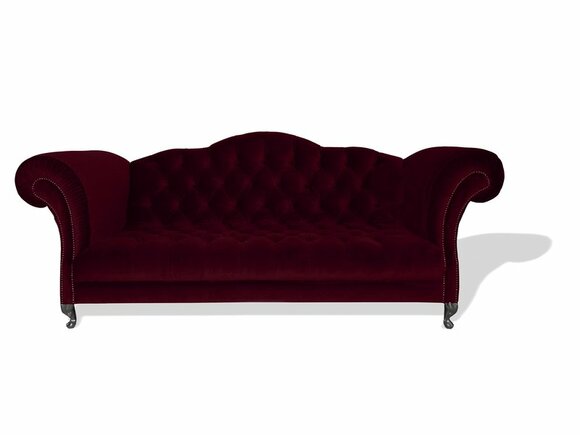 Sofa 3-Seater Dark Red Textile Chesterfield Couch With Buttons Premium Comfort Luxurious Sofa
