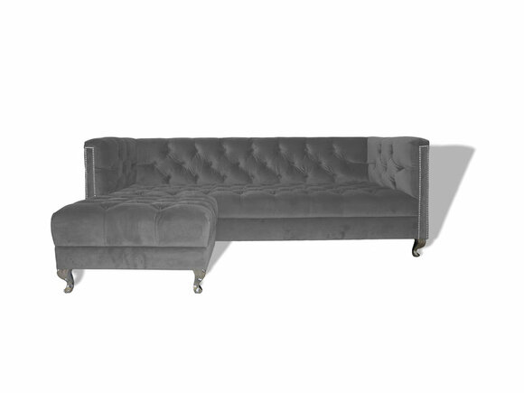Chesterfield Sofa 3-Seater Light Grey Textile Upholstered Comfortable Modern Couches