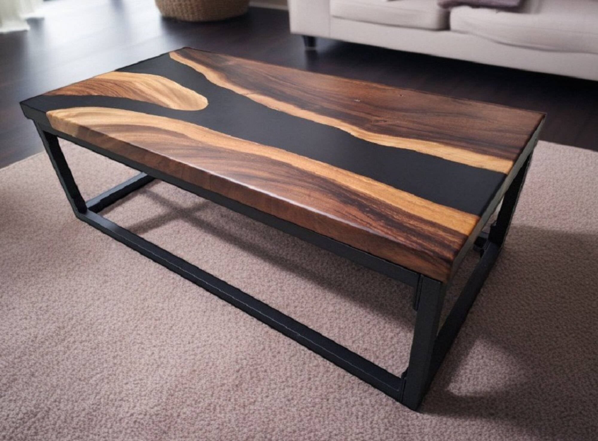 Luxuriöser, exklusiver Tisch aus Epoxidharz, mattbraun/schwarz, Holz Sofort