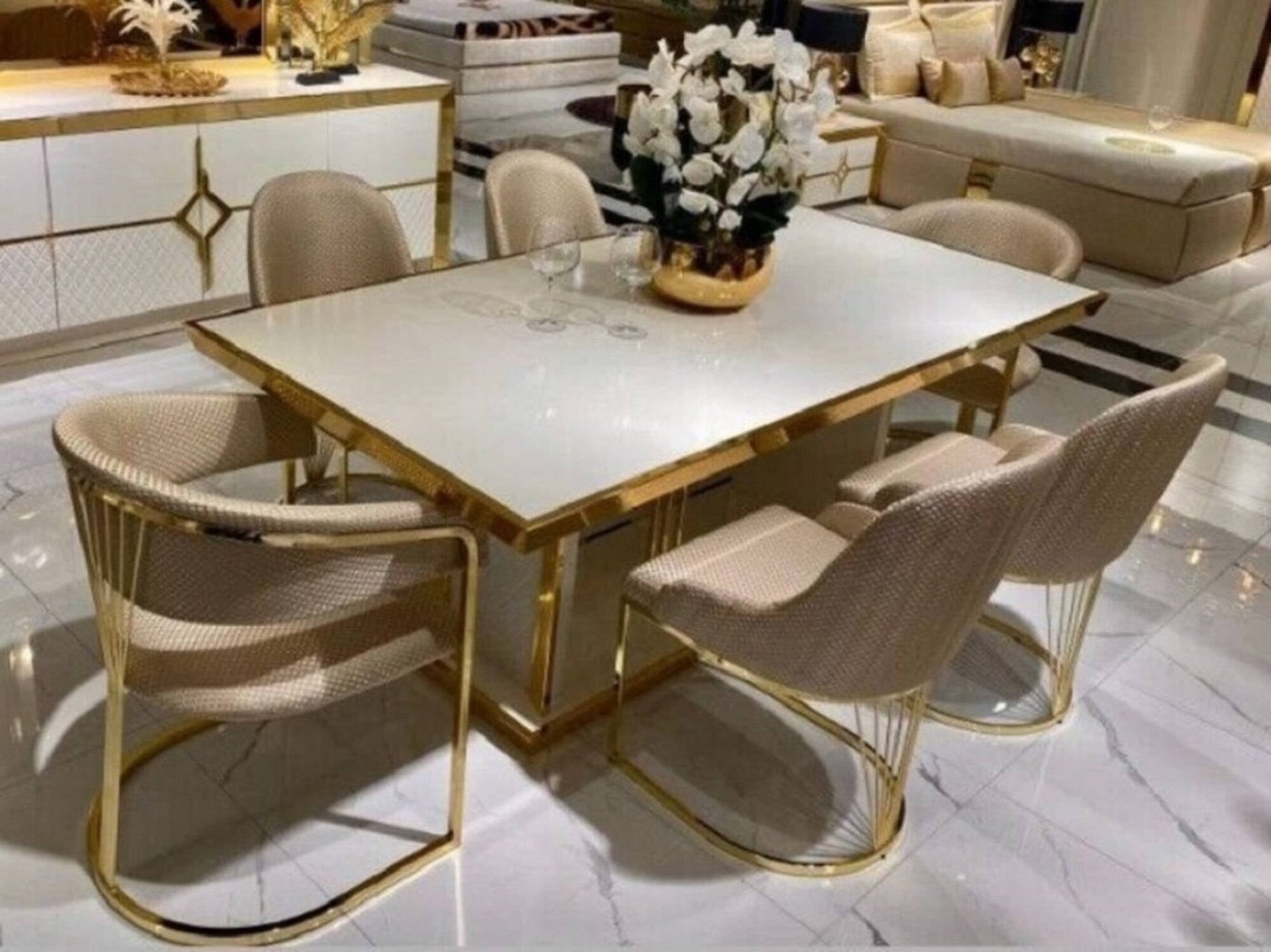 Modernes Esszimmer-Set 4 Stühle, 2 Sessel und Esstisch 7-teiliges Set Sofort