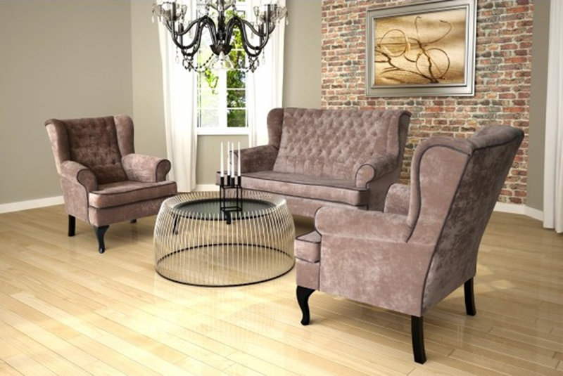 Chesterfield Sofa Set 2+1+1 Seaters Luxurious Classic Style Textile Couches New "Uszak II"