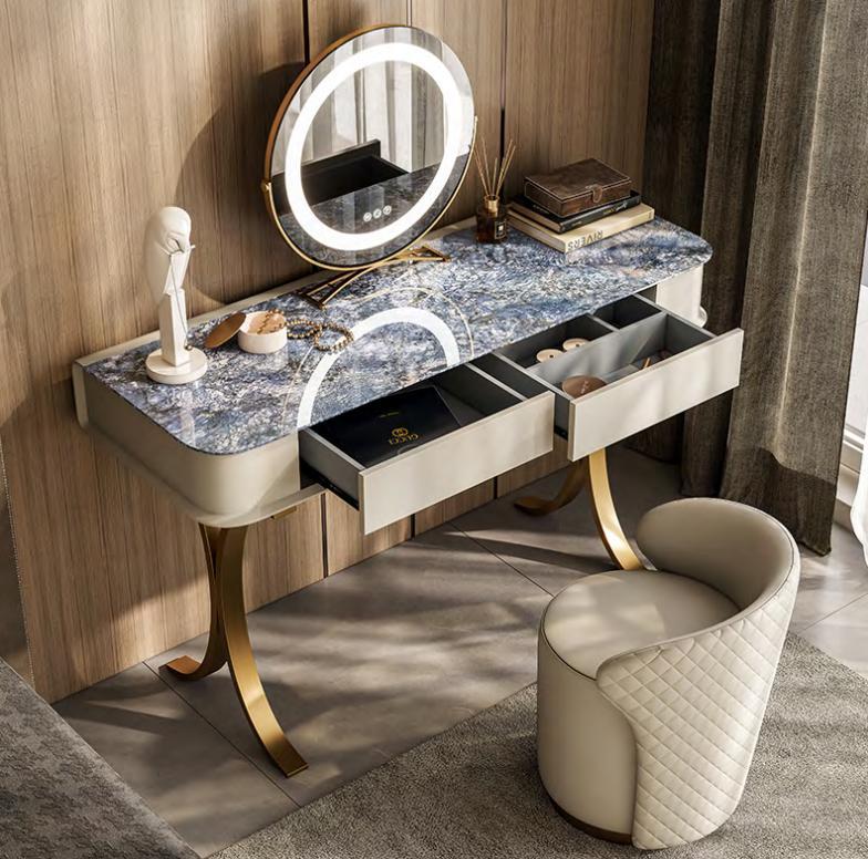 Bedroom Beige Dressing Table Designer Cosmetic Table 2x Drawers