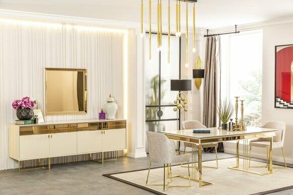 Stylish Gold Dining Set comfortable chairs table kitchen wooden furniture luxury furniture