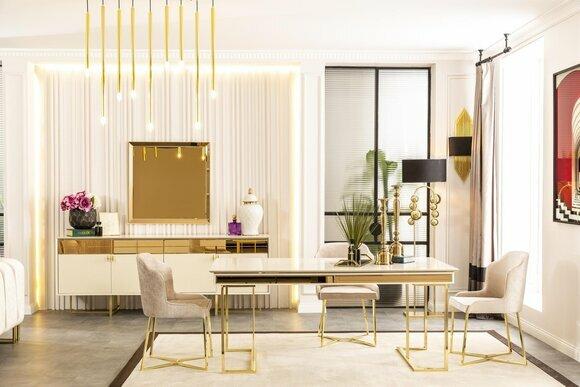 Gold Dining Room Set Table Sideboard Mirror Luxury Furniture Wood New