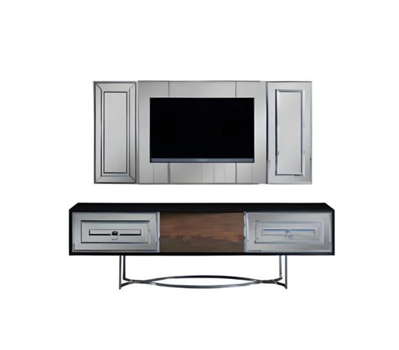 Luxury wall unit TV stand TV frame complete living room furniture silver