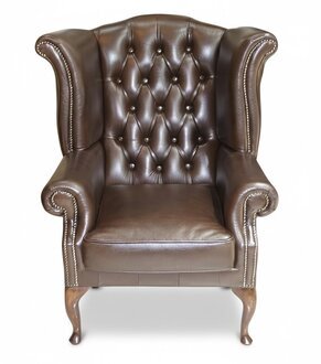 Chesterfield Wing Chair Armchair Sofa Upholstery Seat Loung Brown 100% Leather On Stock