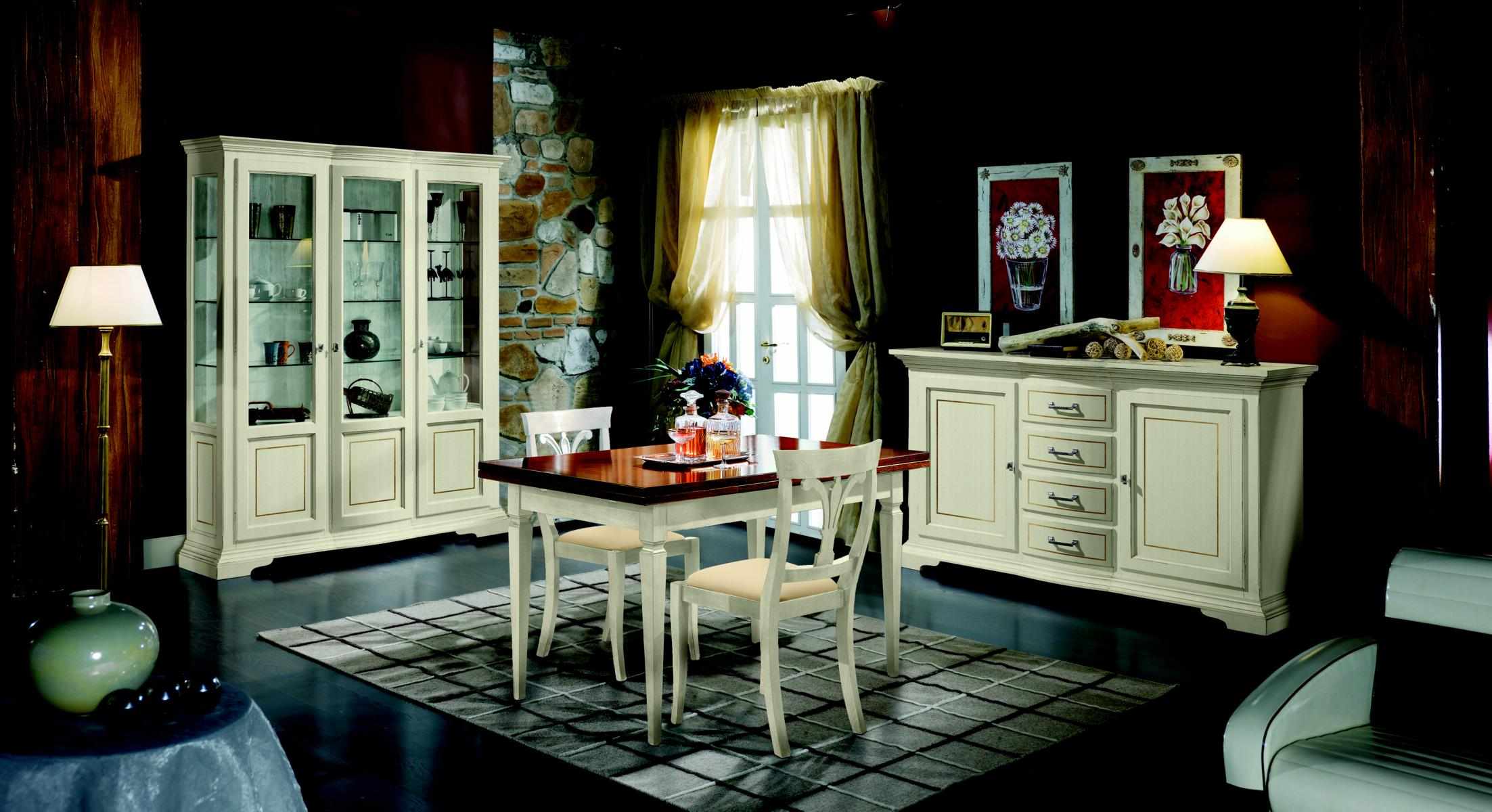 Design dining room set 5 pieces wood furniture chest of drawers 2x chair table showcase new