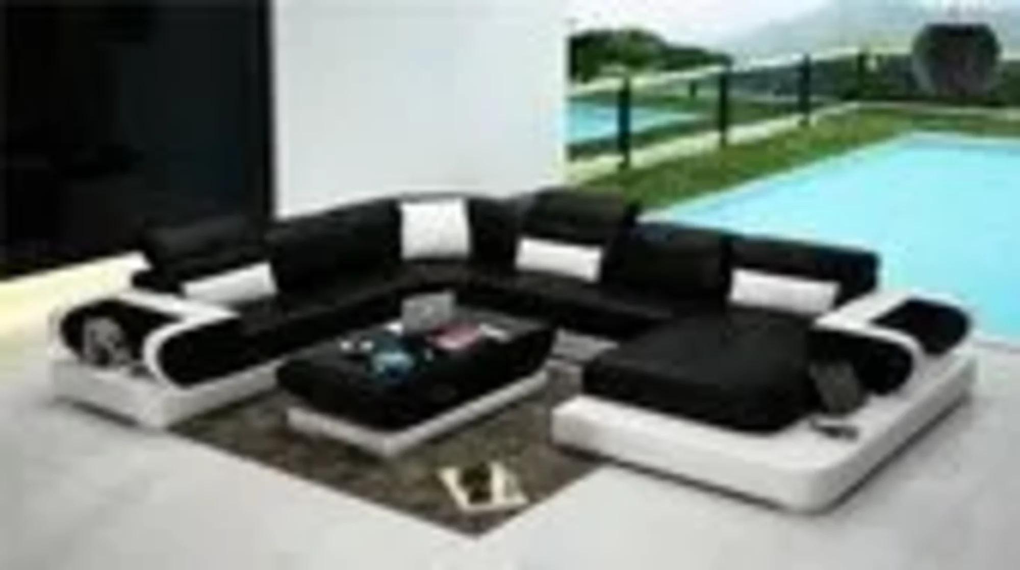 Leather sofa U shape sofa living area illuminated corner sofa couch set upholstery