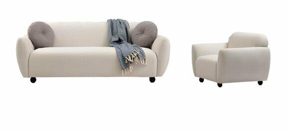 Living room set 2-piece 3-seater with armchair white plain modern design