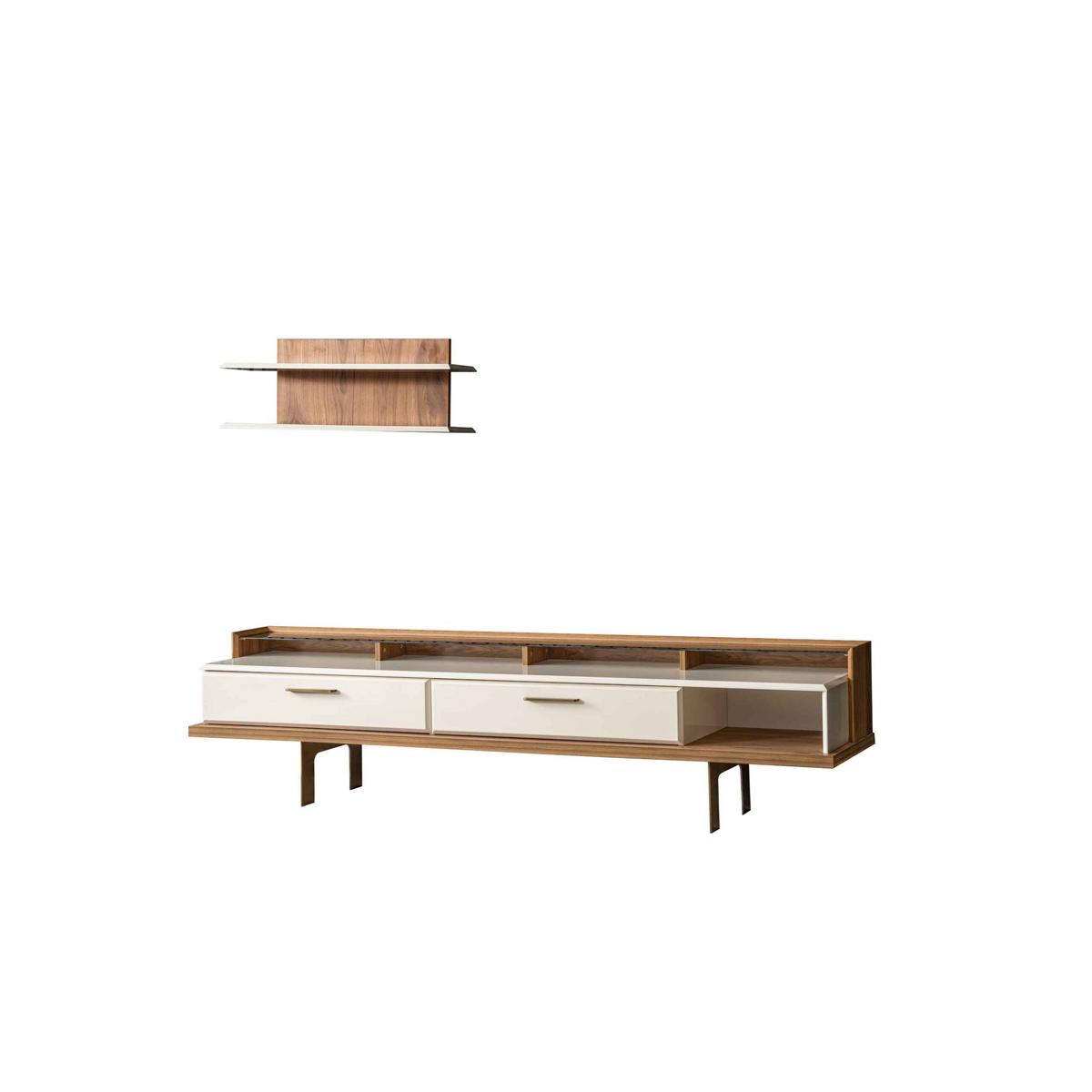 Brown-White Living Room Set Luxurious Wooden Sideboard Wall Unit 2pcs