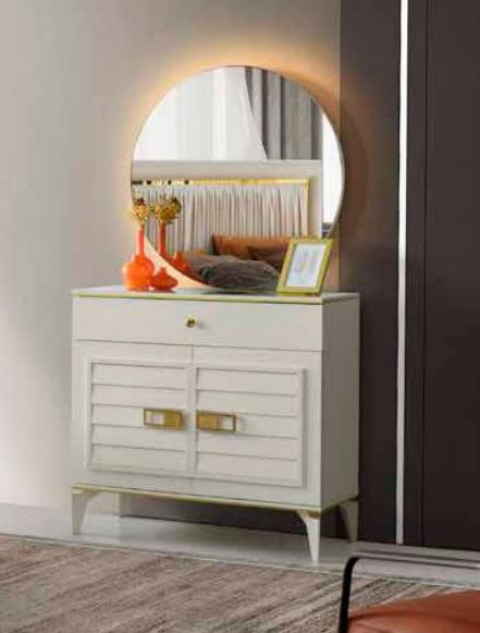 Dressing Table with Mirror Rectangular Style Modern Design for Bedroom White