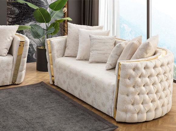 White Upholstered Couch Chesterfield Designer 2x Sofas Living Room Furniture