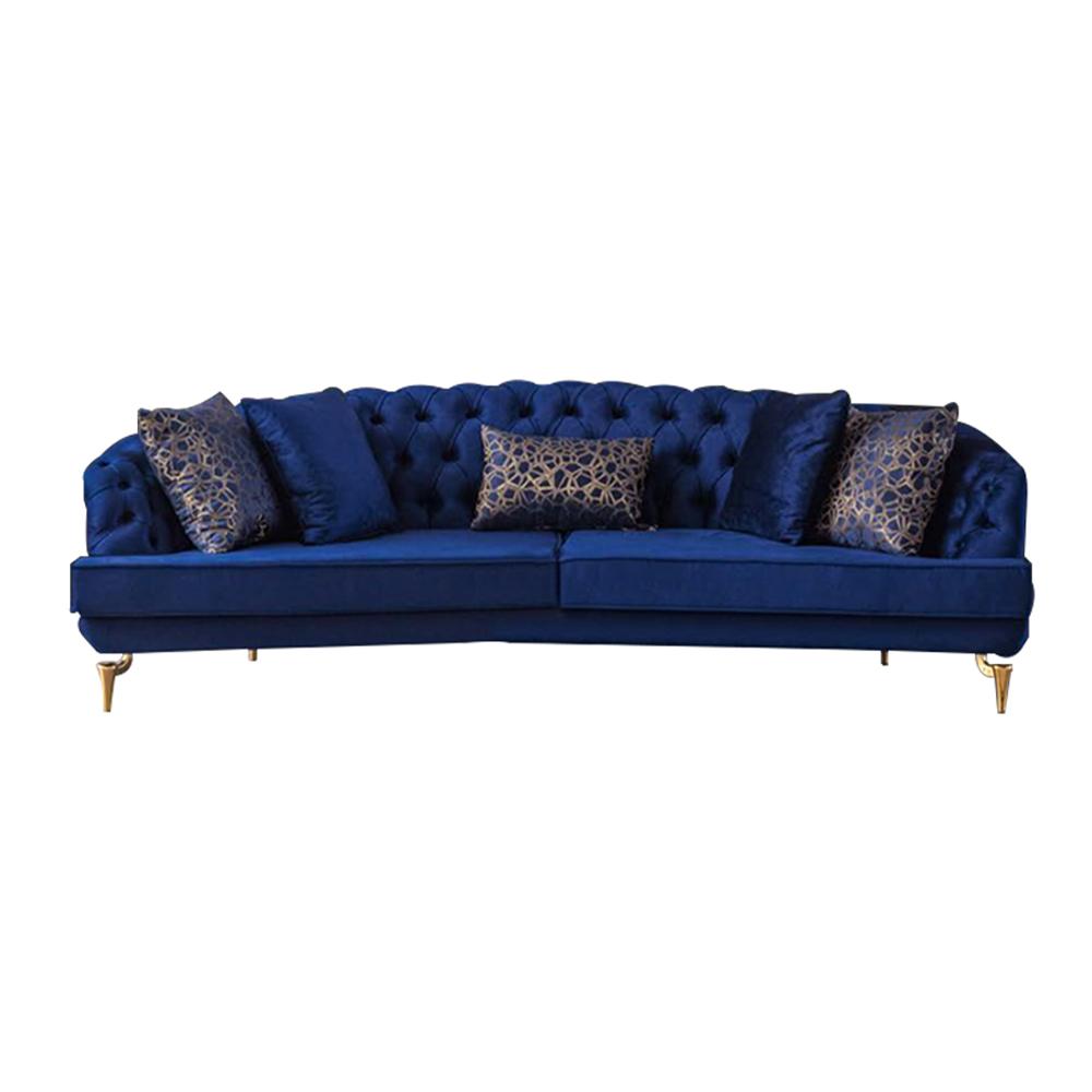 Blue Living Room Chesterfield Sofa Set Luxury Upholstery Fabrics 4x Seater
