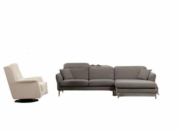 Grey-white living room seating set L-shape designer couch upholstered armchair