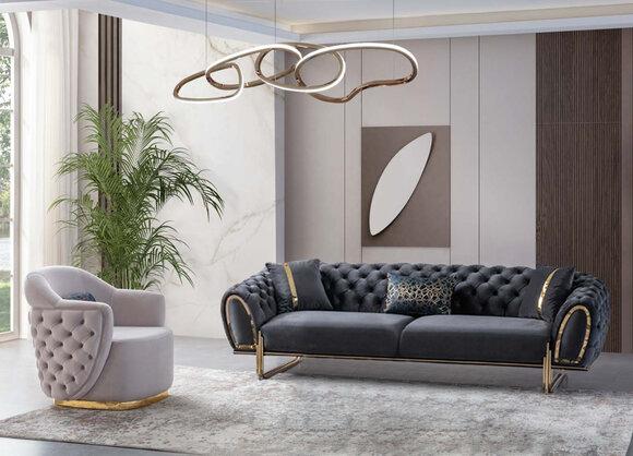 Black and white Chesterfield seating set. Luxurious 3-seater single seater