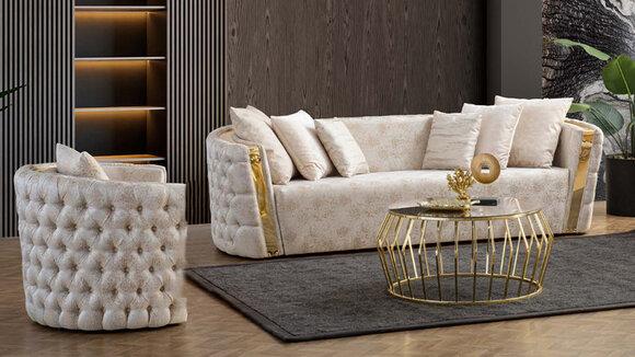 Chesterfield Beige Living Room Sofas Stainless Steel 3 Seater Luxury 1 Seater