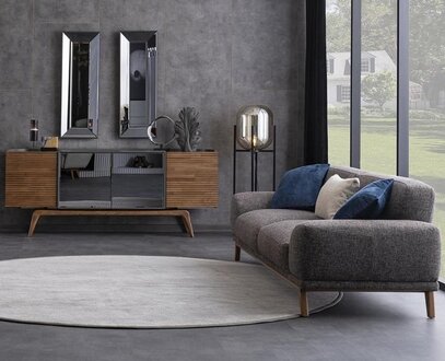 Sofa 3-seater mirrored sideboard 2x mirrored couch cabinet living room