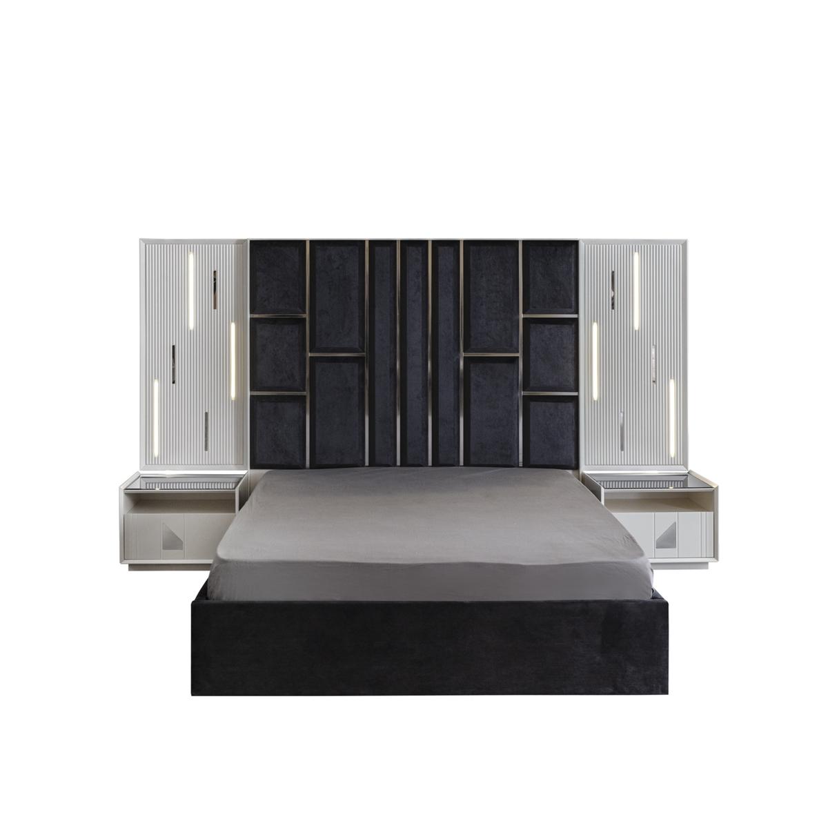 White bed 2x bedside tables bedroom set 3pcs wooden luxury set