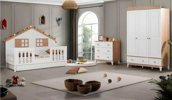Modern Complete White Children\'s Room Set Designer Bed Wardrobe Chest of Drawers New