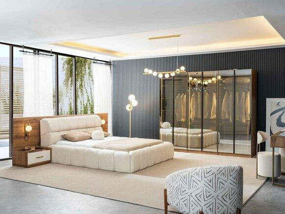 Brown bedroom set double bed wardrobe bedside tables wooden furniture 4pcs