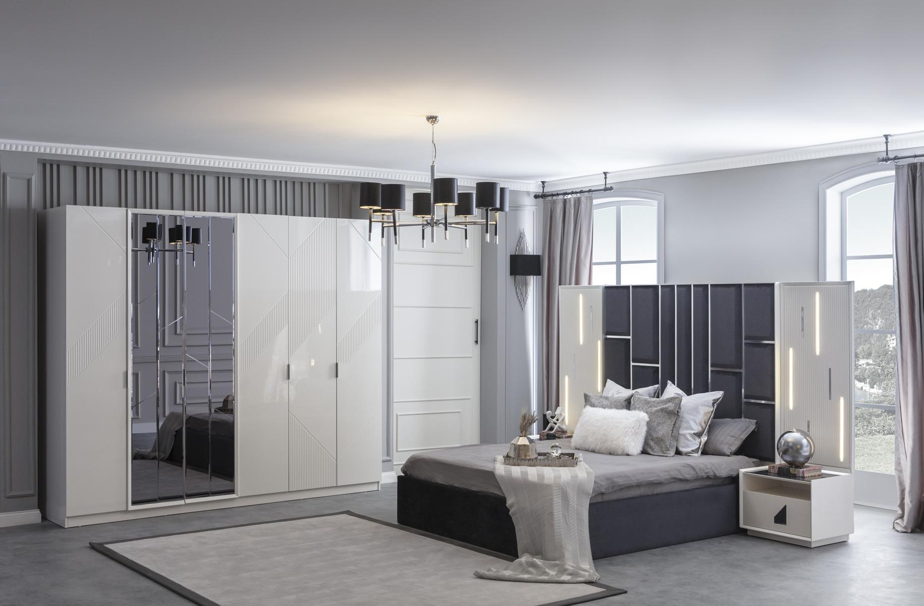 Modern bedroom set furniture 2x bedside tables wardrobe bed 4pcs