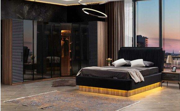 Brown-black bedroom set complete set bed 2x bedside tables