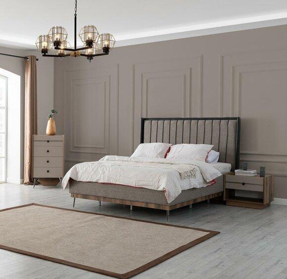 Gray bedroom bed designer wooden frame noble textile bed