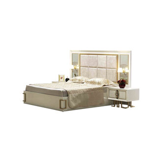 Complete double bed nightstands bed 3-piece beige luxury bedroom