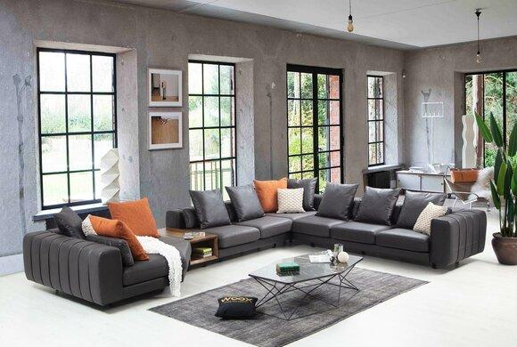 Large living area sofa corner sofa U shape upholstered sofa grey fabric sofa