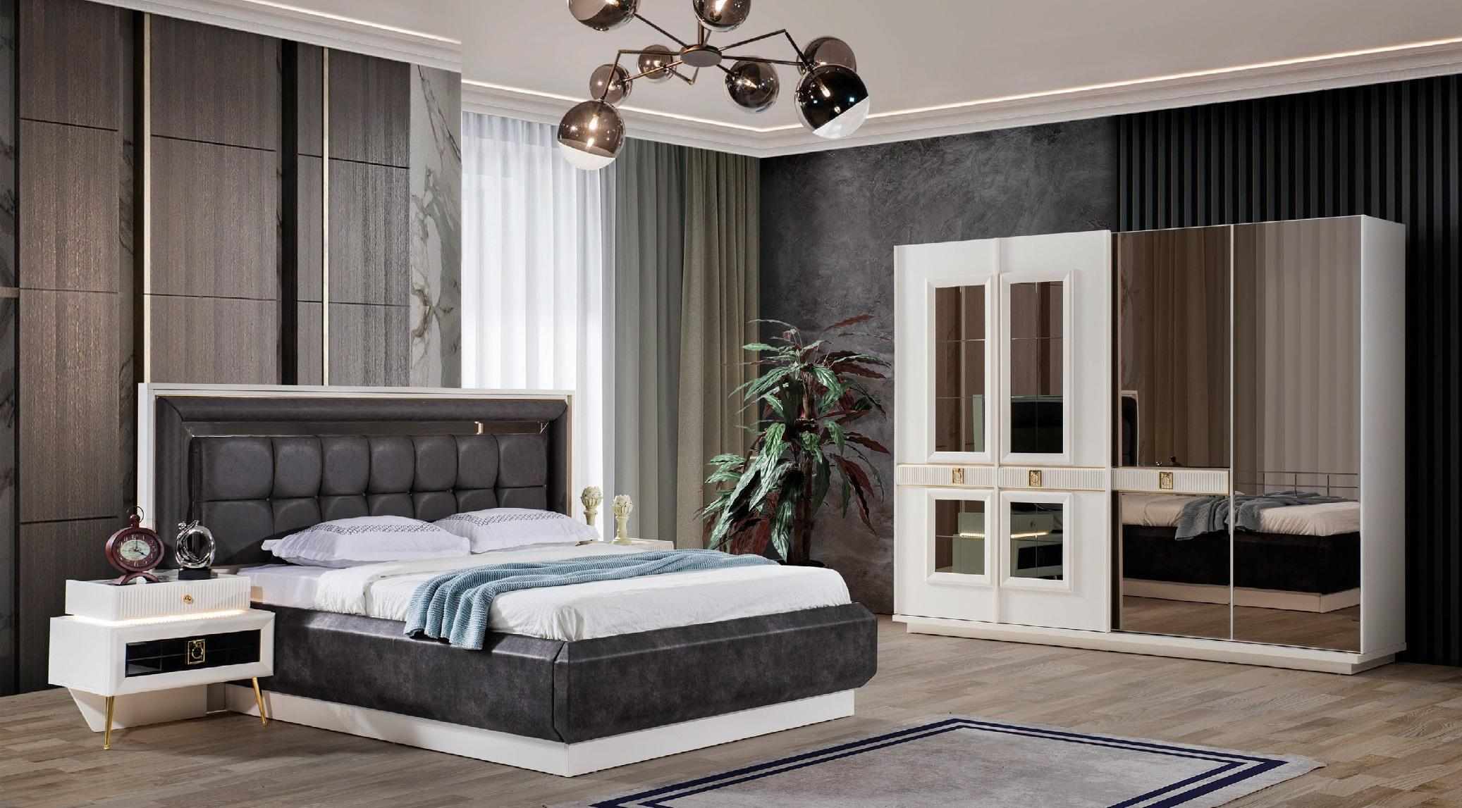 Bedroom Set Design Modern Luxury Furniture Bed 2x Bedside Tables 4 Pieces