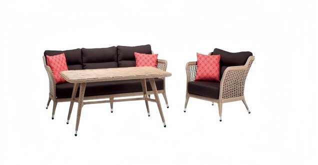 Sofa set sofa 3-seater luxurious rattan modern armchair coffee table brown