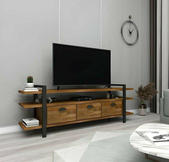 Dark brown TV stand Robust lowboard Living room wood Elegant furniture