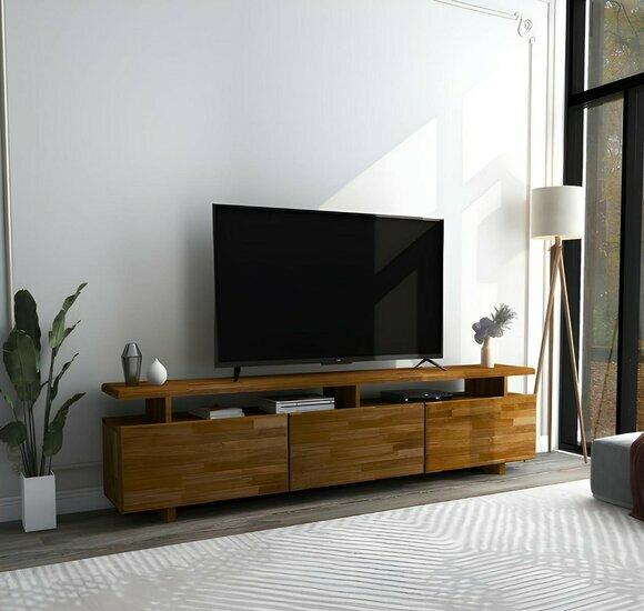 Dark brown TV stand living room sideboard robust lowboard furniture