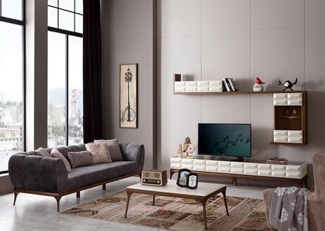 Living room wall, coffee table, sofa 3-seater, TV stand, RTV lowboard, wall cabinet.