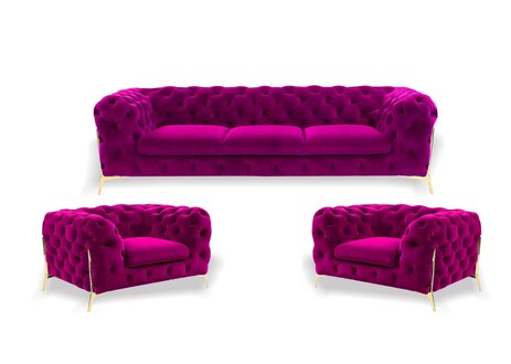 Chesterfield Couch Upholstery Seat Set 3+1+1 Seater Velvet Designer Couches New On Stock