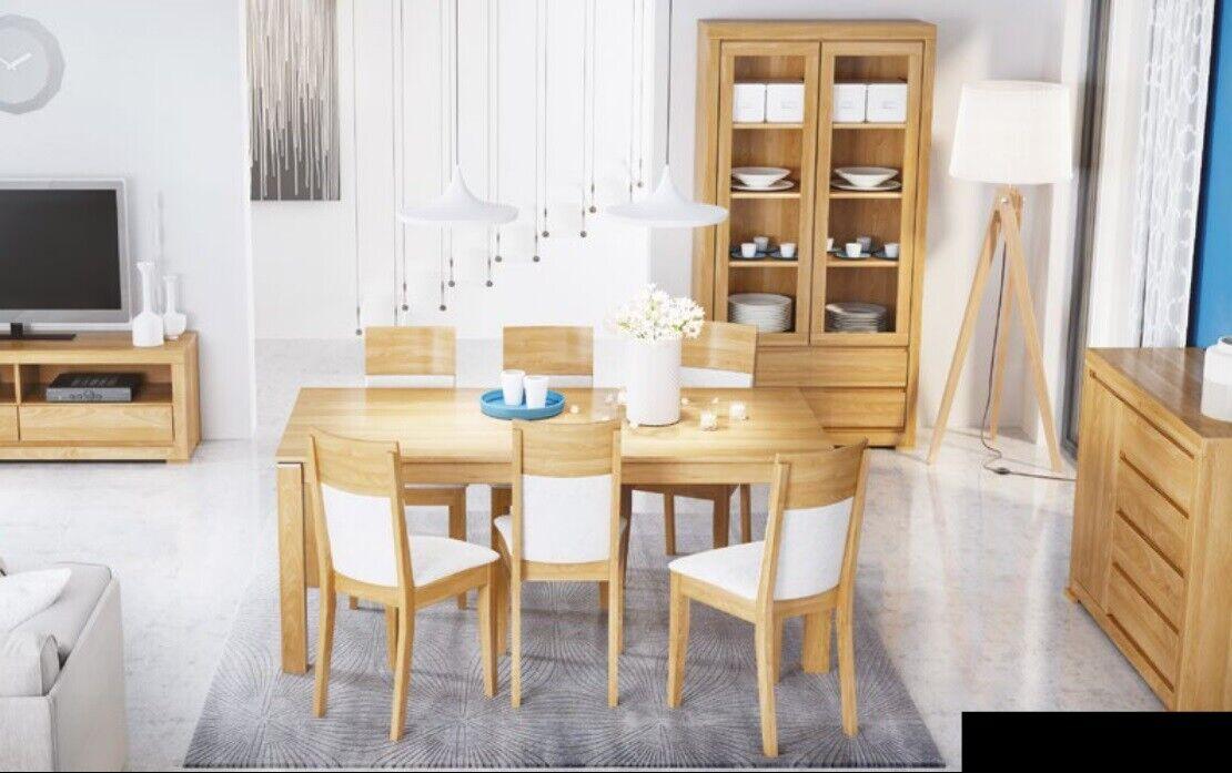 Dining table wood chairs 6x armchair group dining room chair set table new set