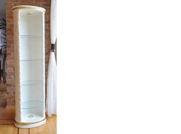 Modern column style high showcase with 4 glass shelves & lights, 181,5cm height