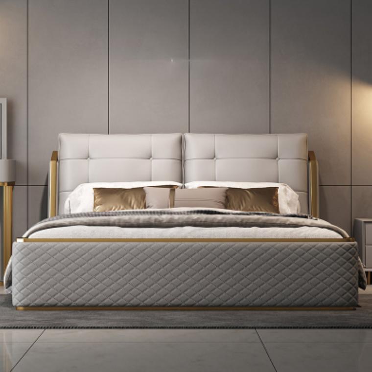 Designer White Bedroom Bed Luxury Double Beds Wooden Frame Modern