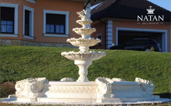 Ornamental basin fountain with 5-round decorative bowls made of weather-resistant cement