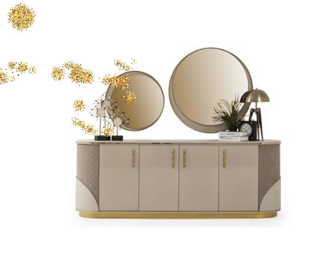 Sideboard 2x mirror living room design luxury furniture console lowboard beige