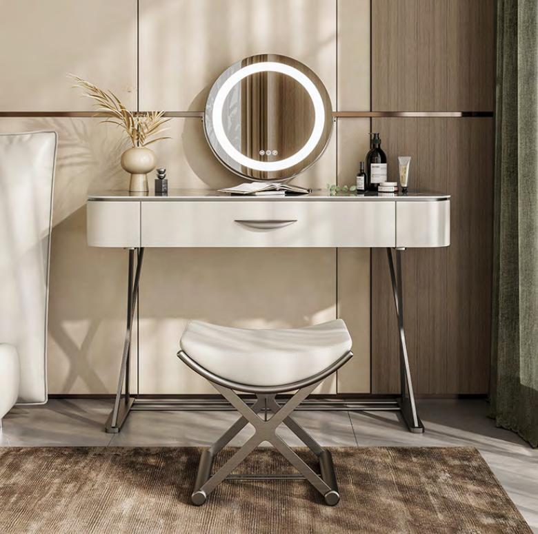 White dressing table with mirror Designer cosmetic table with drawers