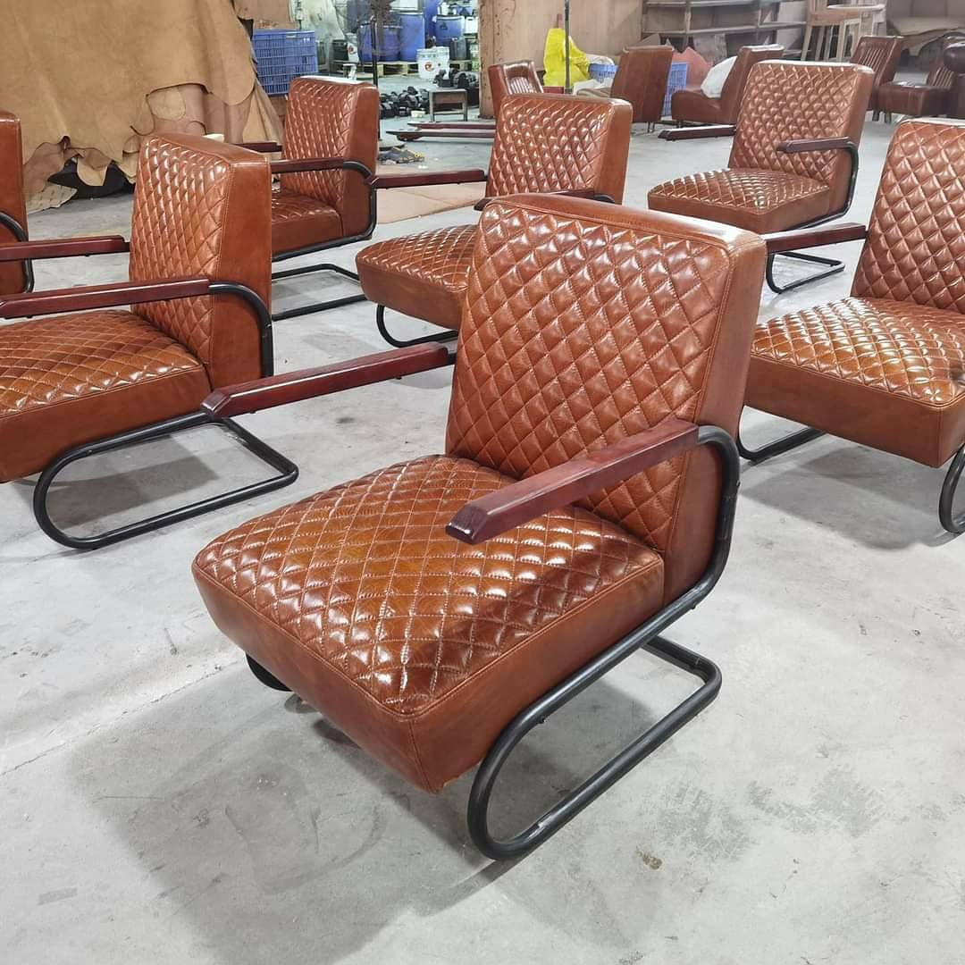 Armchair vintage leather furniture lounge aviator aluminum silver alu office chair club