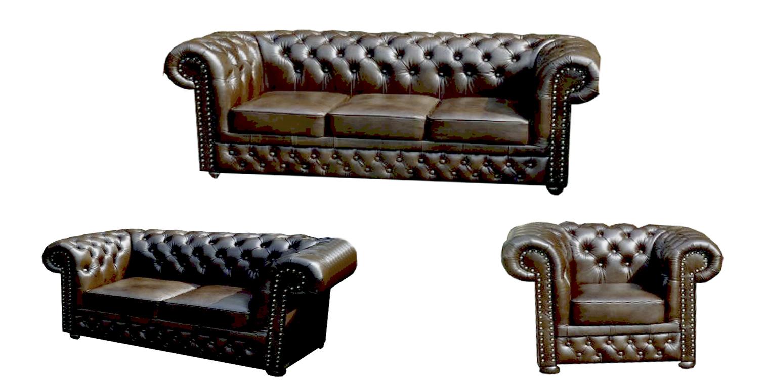 Chesterfield Sofa Set 3+2+1 Seaters Classic Brown Couches Faux Leather Comfortable New
