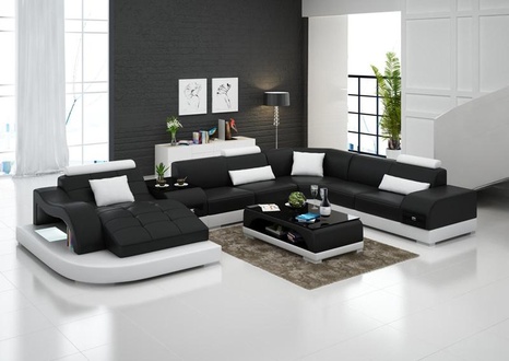 Sofa set 3 + 2 + 1 leather upholstery sofa Hutten Couch designer living area