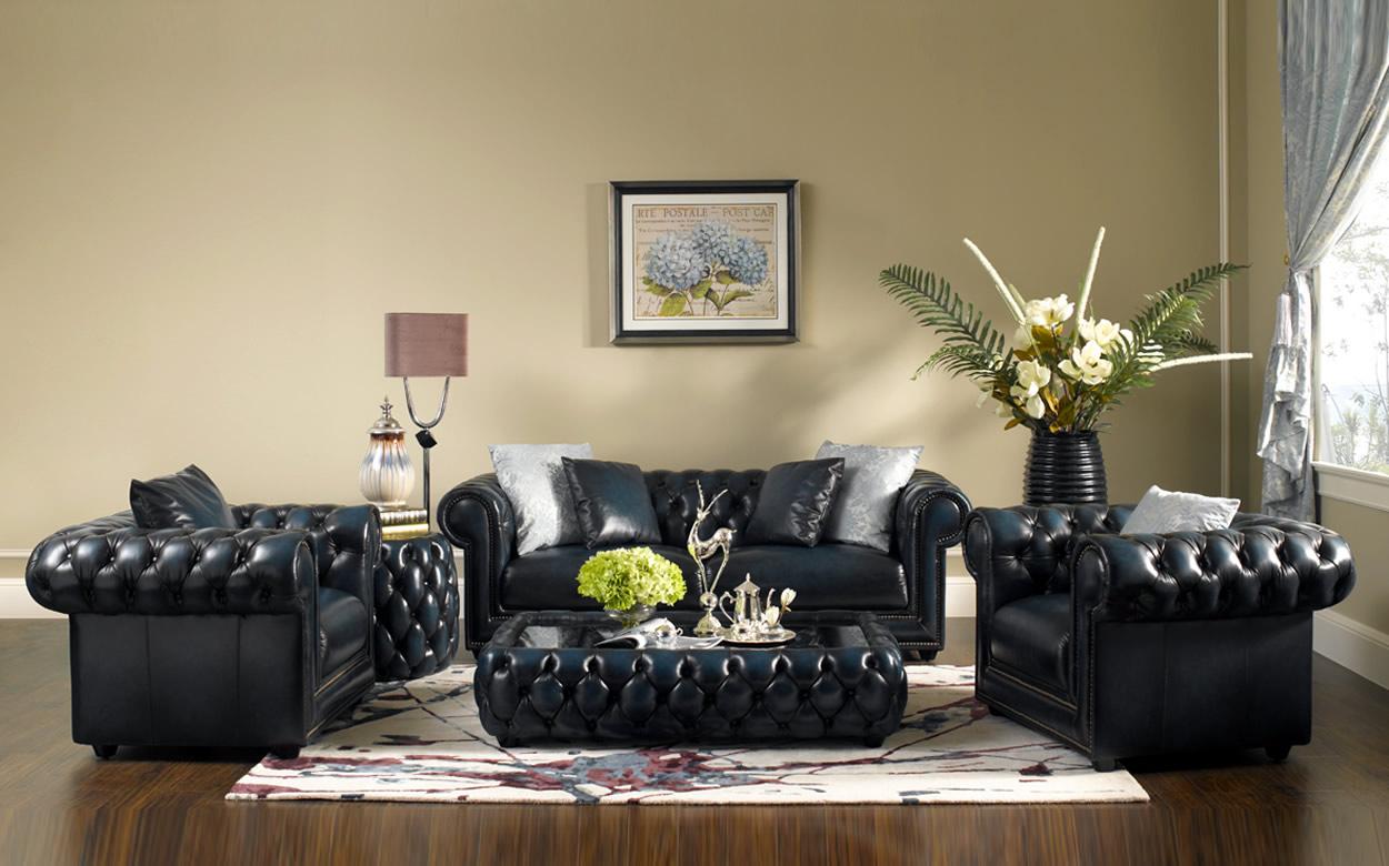 Chesterfield Sofa 3+1+1 Seaters Luxurious Classic Design Black Faux Leather 3-Piece Couches Set