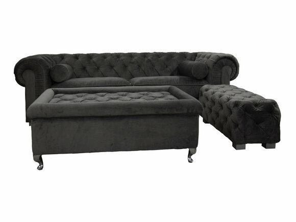 Chesterfield Sofa 3-Seater Premium Modern Style Textile Upholstered Dark Grey Comfortable New