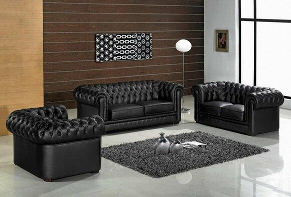 Chesterfield Sofa Set 3+2+1 Seaters Black Faux Leather Couches Comfortable Living Room Furniture New