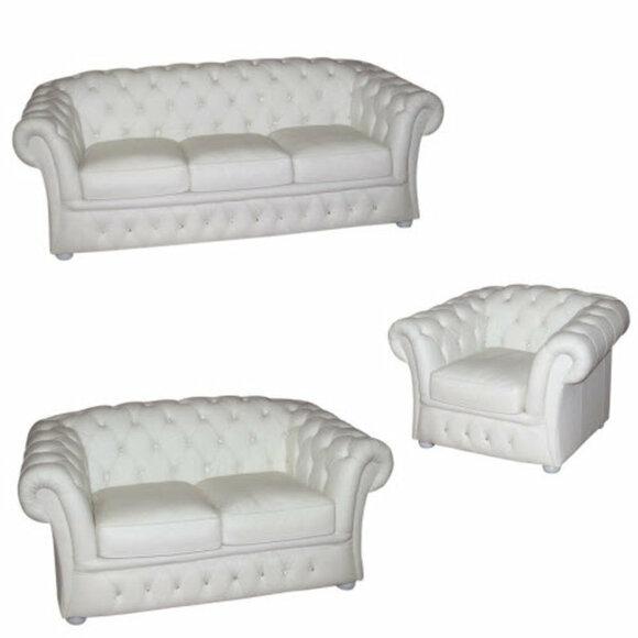 Chesterfield Sofa Set 3+2+1 Seaters Snow White Premium Faux Leather Upholstered New