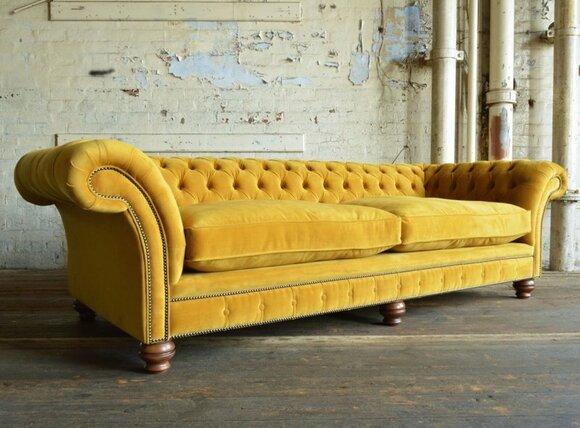 Chesterfield Sofa 3-Seater Modern Textile Couch Orange Comfortable Sofa New