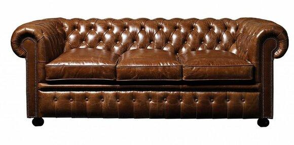 Chesterfield Brown Sofa 3-Seater Comfortable With Cushions Faux Leather Shiny Cover New